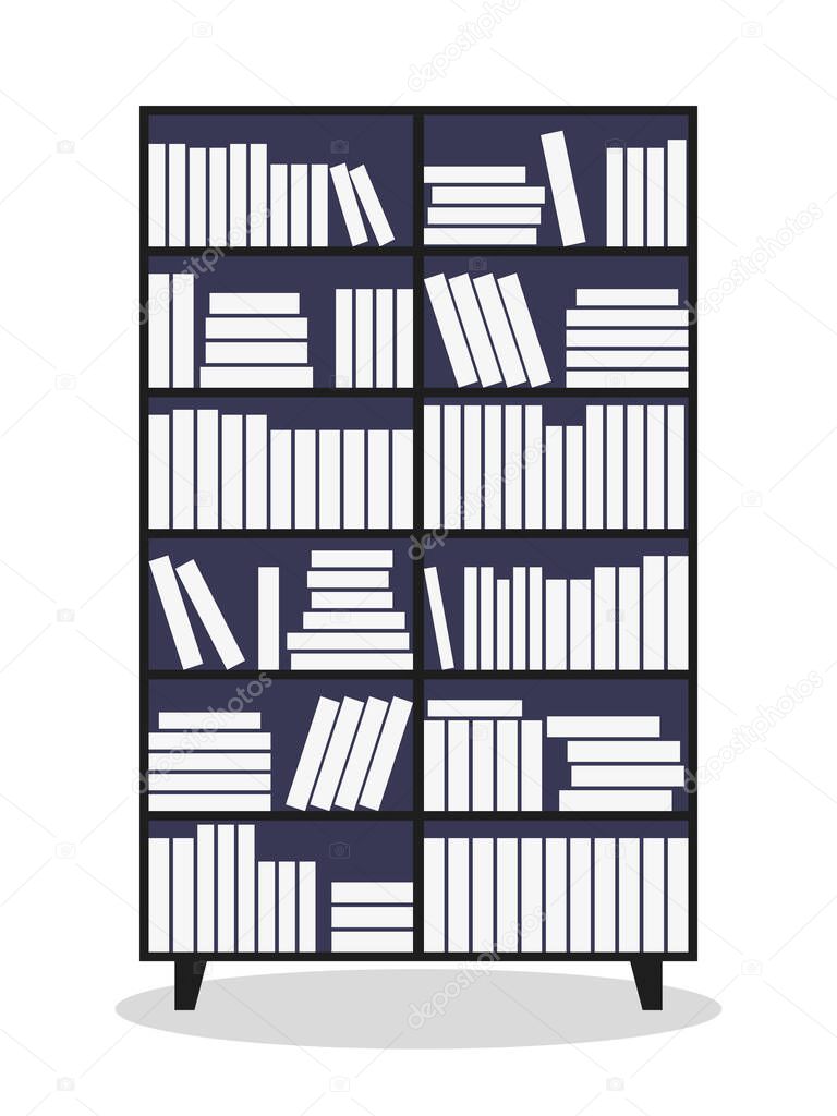 Whatnot. Home library or bookstore. Education, school and University, to study and literature. Of learning and knowledge. Vector flat illustration isolated on white background.