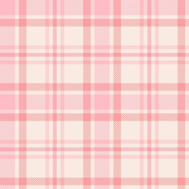 Kusursuz pembe ekose desenli. Damalı kumaş dokusu arka planı. Vektör düz çizim. Havlu, çarşaf, masa örtüsü..