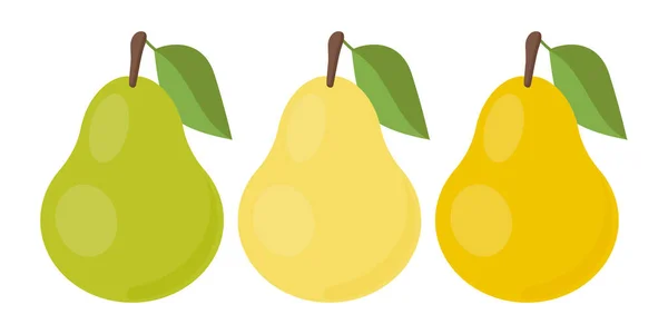 Pears Leaves Different Angles Set Colored Icons Vector Illustration — Stock Vector