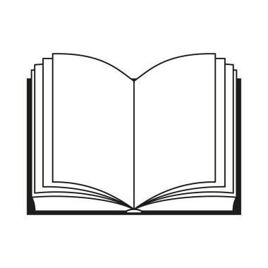 Açık kitap. vektör siyah ve beyaz doğrusal simge. Bilim, bilgi, eğitim. düz resimleme.