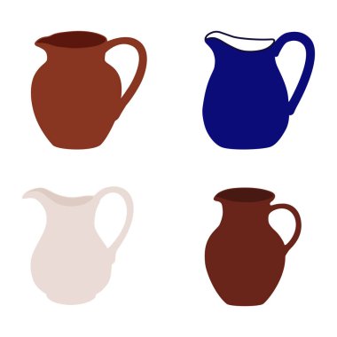 Sürahi, sürahi, kavanoz, beyaz arka planda ikon koleksiyonu. Vektör çizimi. içecekler ya da sıvılar için sofra takımı.