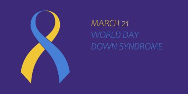 21 Mart, Dünya Down Sendromu Günü. Vektör çizimi. Farkındalık kurdelesi, halka, mavi ve sarı sembol.