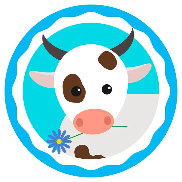 Emblème Rond Avec Vache Qui Garde Embouchure Fleur Illustration Vectorielle — Image vectorielle