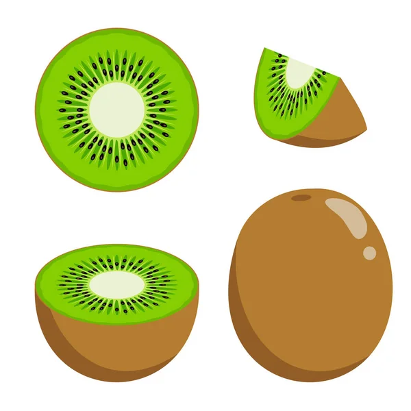 kivi, koleksiyon, tropikal bütün meyve ve parçalar, vektör illüstrasyonu.