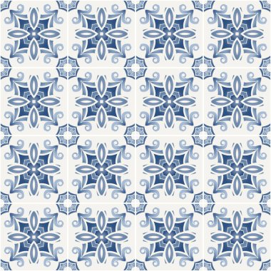 Geleneksel süs Portekiz dekoratif fayansları azulejos. Soyut arkaplan. Vektör el çizimi, tipik Portekiz fayansları, seramik fayanslar. Kusursuz desen.