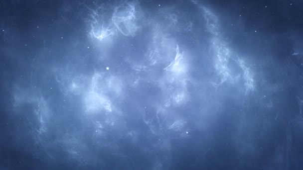 Cena Espacial Azul Claro Câmera Avança Entre Estrelas Nuvens Gás — Vídeo de Stock