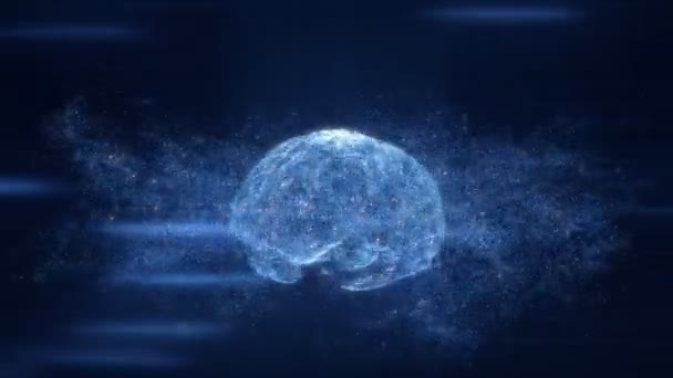 Hologramme Cerveau Numérique Divise Réassemble Partir Particules Tournant Autour — Video