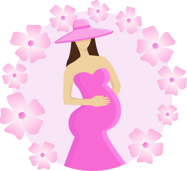 Современная Векторная Иллюстрация Беременной Девушки Плакат Беременной Женщины Шляпе Платье — стоковое фото