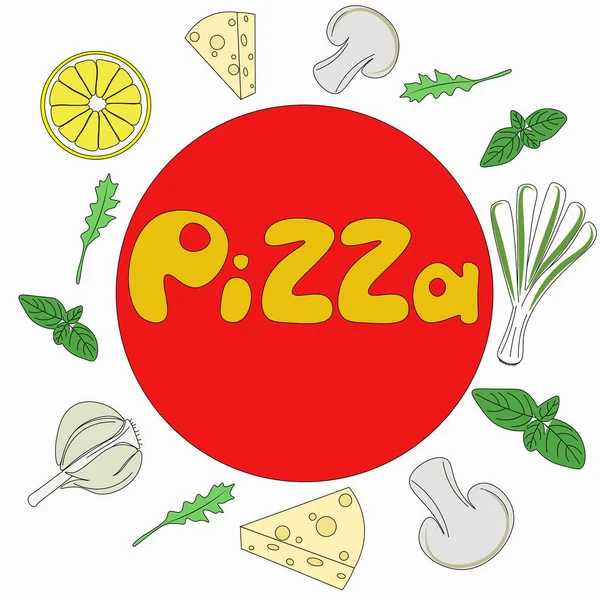 Poszczególne Składniki Pizzy Warzywa Kolorze — Wektor stockowy