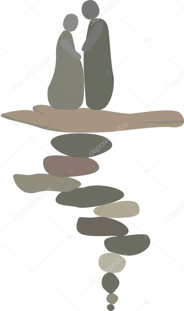 Composition from stones of a man and a woman. Vector illustration of a couple of people on a white background.