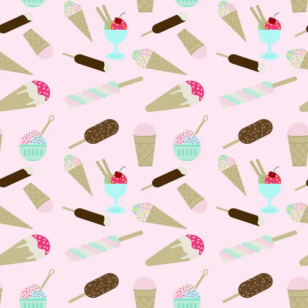 Patrón Sin Costuras Helado Patrón Repetición Con Diferentes Tipos Helado — Vector de stock