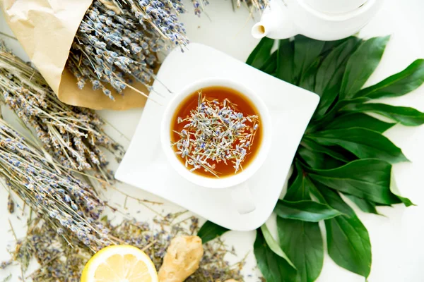 Taza de té y menta sobre un fondo oscuro — Foto de Stock