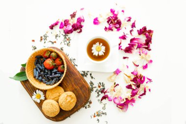 Fincan çay ve karanlık bir arka plan üzerine nane