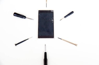Smartphone parça ve tamir araçları, düz yatıyordu, görünümü top