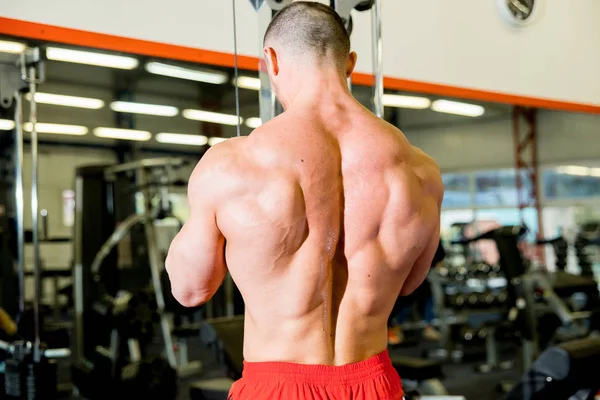 Mannelijke bodybuilder doen oefeningen in de sportschool — Stockfoto