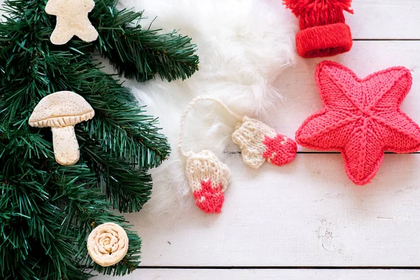 Set of christmas things on a wooden background — Stock Photo, Image