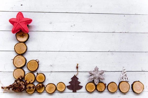 Set of christmas things on a wooden background — Stock Photo, Image