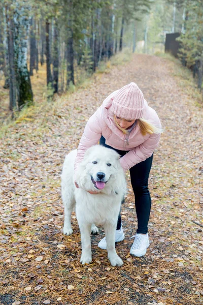 Güzel bir kadın onu köpek yürüyor