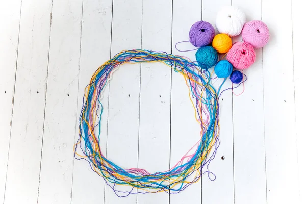Colorful balls of knitting yarn. Color yarn for knitting