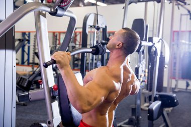 erkek vücut geliştirmeci bir spor salonunda egzersizleri yapıyor