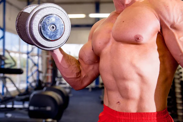 Manliga kroppsbyggare gör övningar i gym — Stockfoto