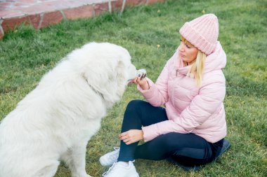 Güzel bir kadın onu köpek yürüyor