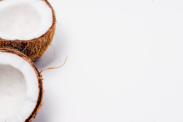 fresh open coconut on a white background