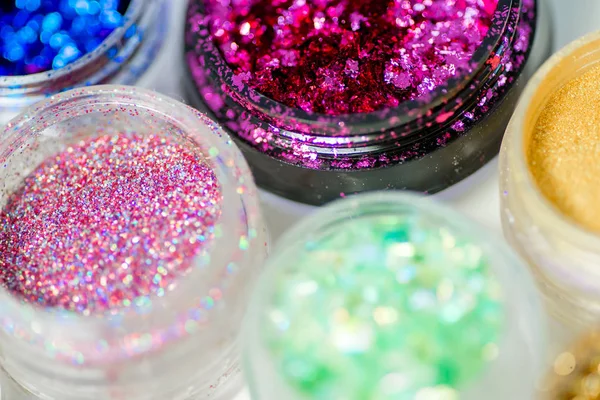 Collection of nail glitters of different colors