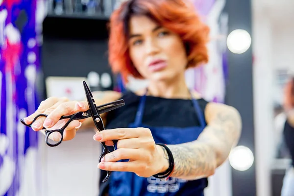 Peluquería profesional trabajando con el cliente en el salón — Foto de Stock