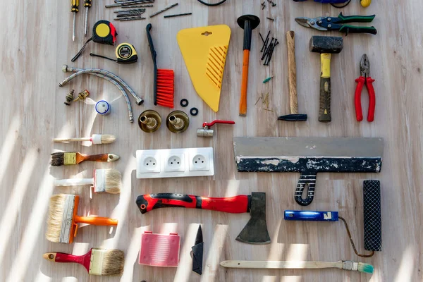 Zestaw narzędzi budowlanych lub instrumentów — Zdjęcie stockowe
