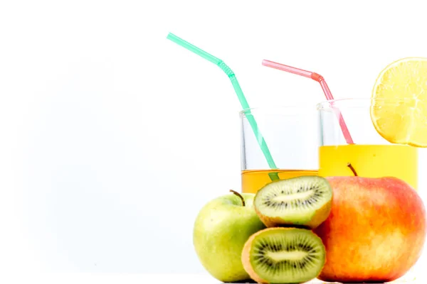 Diferentes Frutas Jugos Batidos Vaso Sobre Fondo Blanco — Foto de Stock