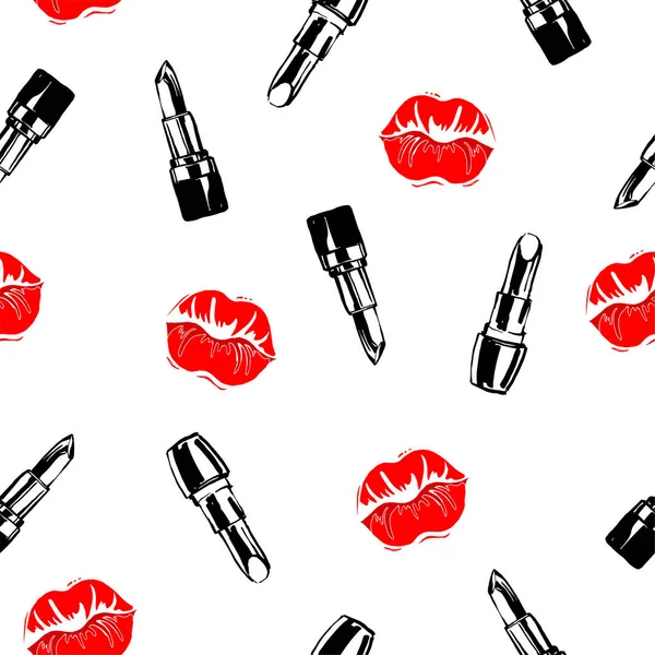 Naadloze Mode Cosmetica Achtergrond Met Make Kunstenaar Objecten Lippenstift Met — Stockvector