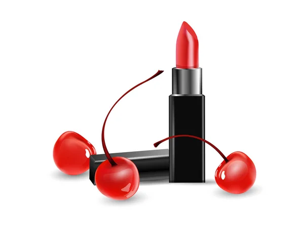 Roter Lippenstift Und Rote Kirsche Schönheit Und Kosmetik Hintergrund Verwendung — Stockvektor