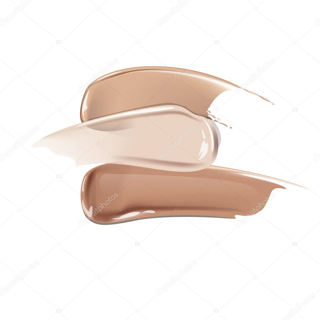 Set of smears of Foundation on white background. Beauty and cosmetics background. Use for advertising flyer, banner, leaflet. Template Vector.