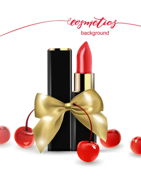 Rode Lippenstift Rode Kers Schoonheid Cosmetica Achtergrond Gebruik Voor Reclame — Stockvector