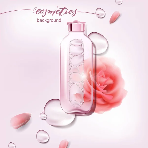 Vector Illustratie Poster Met Hydraterende Cosmetische Premium Producten Roze Achtergrond — Stockvector