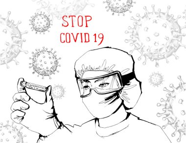 Coronavirüs 'ü durdurun. Coronavirus 2019-ncov grip enfeksiyonu. Yüzen Çin patojen solunum gribi hücrelerinin mikroskobik görüntüsü. Tehlikeli Asya ncov corona virüsü, salgın