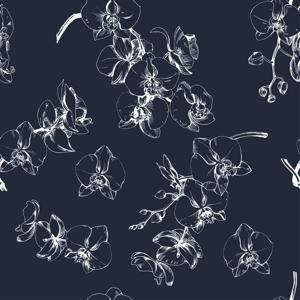 Illustration Vectorielle Motif Sans Couture Noir Blanc Avec Des Fleurs — Image vectorielle