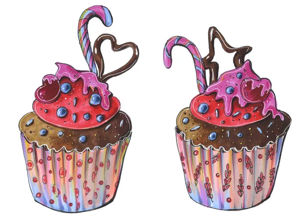 Κέικ Cupcake Τροφίμων Εικονογράφηση Μάρκες Λογότυπο Menu Διακοπές — Φωτογραφία Αρχείου