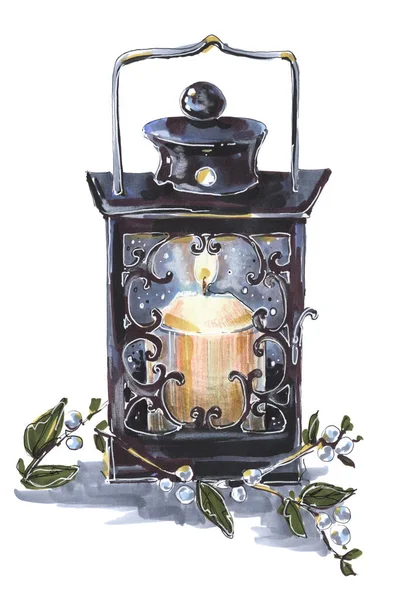 Candlestick lantern fire illustration decor