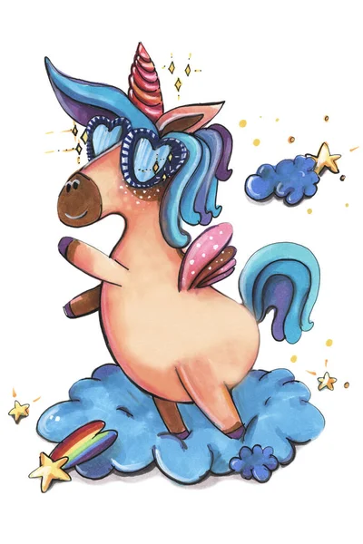 Animal Unicorn Cartoon Style Summer Illustration — Stock Photo, Image