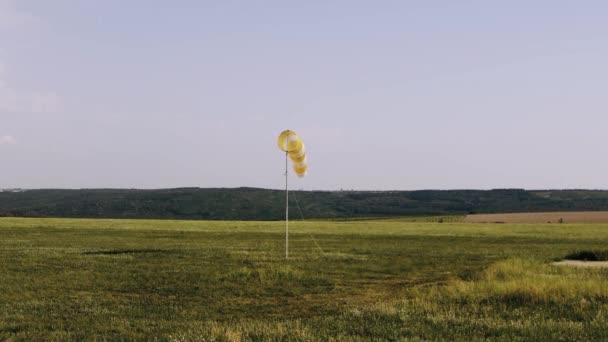 Installatie waarmee de windrichting wordt gemeten in de buurt van een luchthaven. Cone waarmee we de windrichting observeren. Klein luchtvaartterrein — Stockvideo