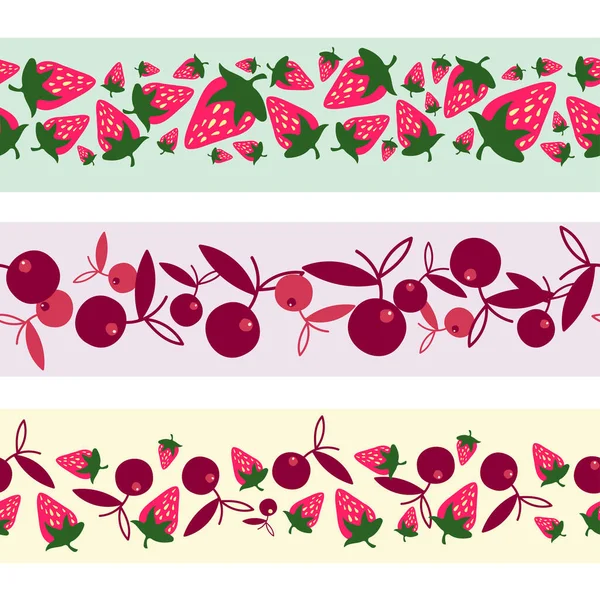 Ensemble vectoriel coloré de lignes ornementales isolées de cerises et de fraises — Image vectorielle