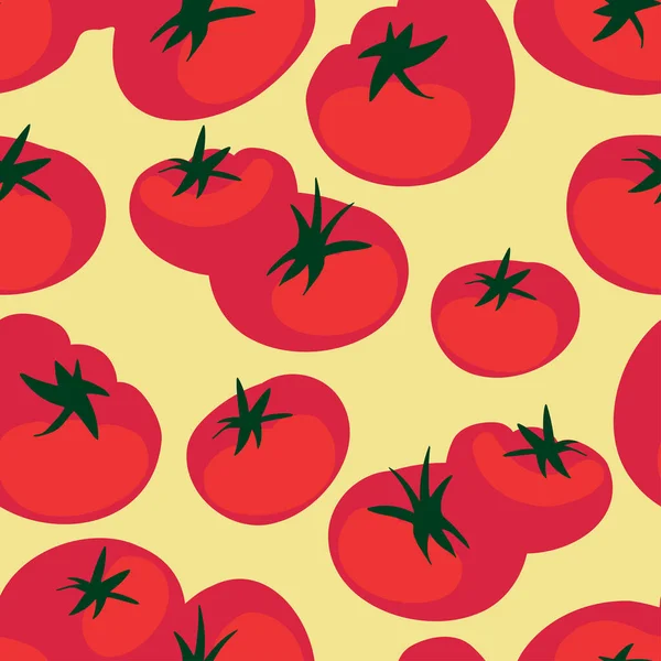 Modèle coloré sans couture vectoriel avec des tomates éco légumes rouge vif. — Image vectorielle