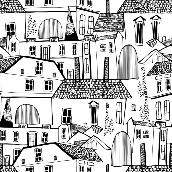 Vektor sömlöst mönster svart och vitt illustration design av Gamla stan Tallinn — Stock vektor