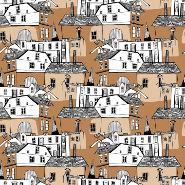 Old Town Tallinn 'in renksiz vektör desensiz tasarımı