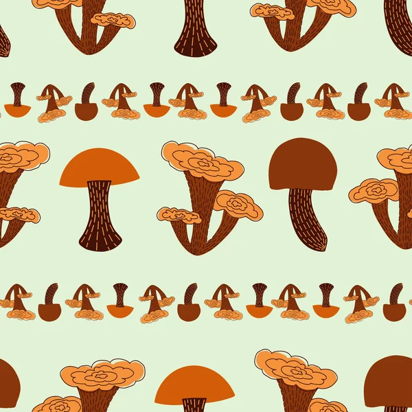 Seamless colorful vector pattern of autumn various mushrooms in orange color — Stock Vector