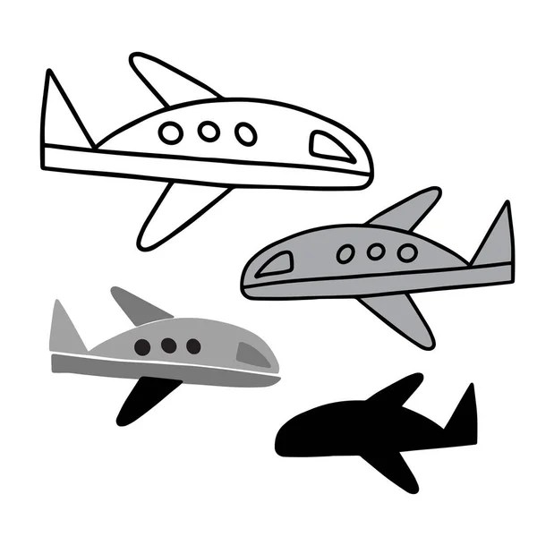 Изолированный векторный набор самолета, подкладка, силуэт и серый цвет на белом фоне — стоковый вектор