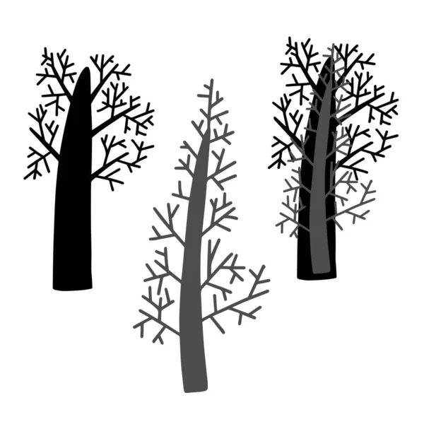 Conjunto aislado en blanco y negro de diseño vectorial con siluetas y árboles alineados — Vector de stock