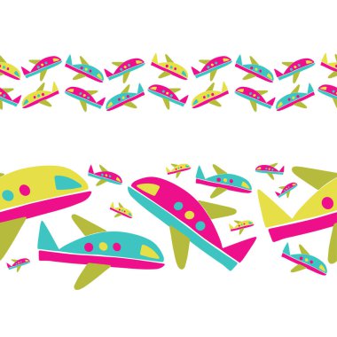 Beyaz üzerine renkli uçak çizgilerinin kusursuz desenli vektör tasarımı